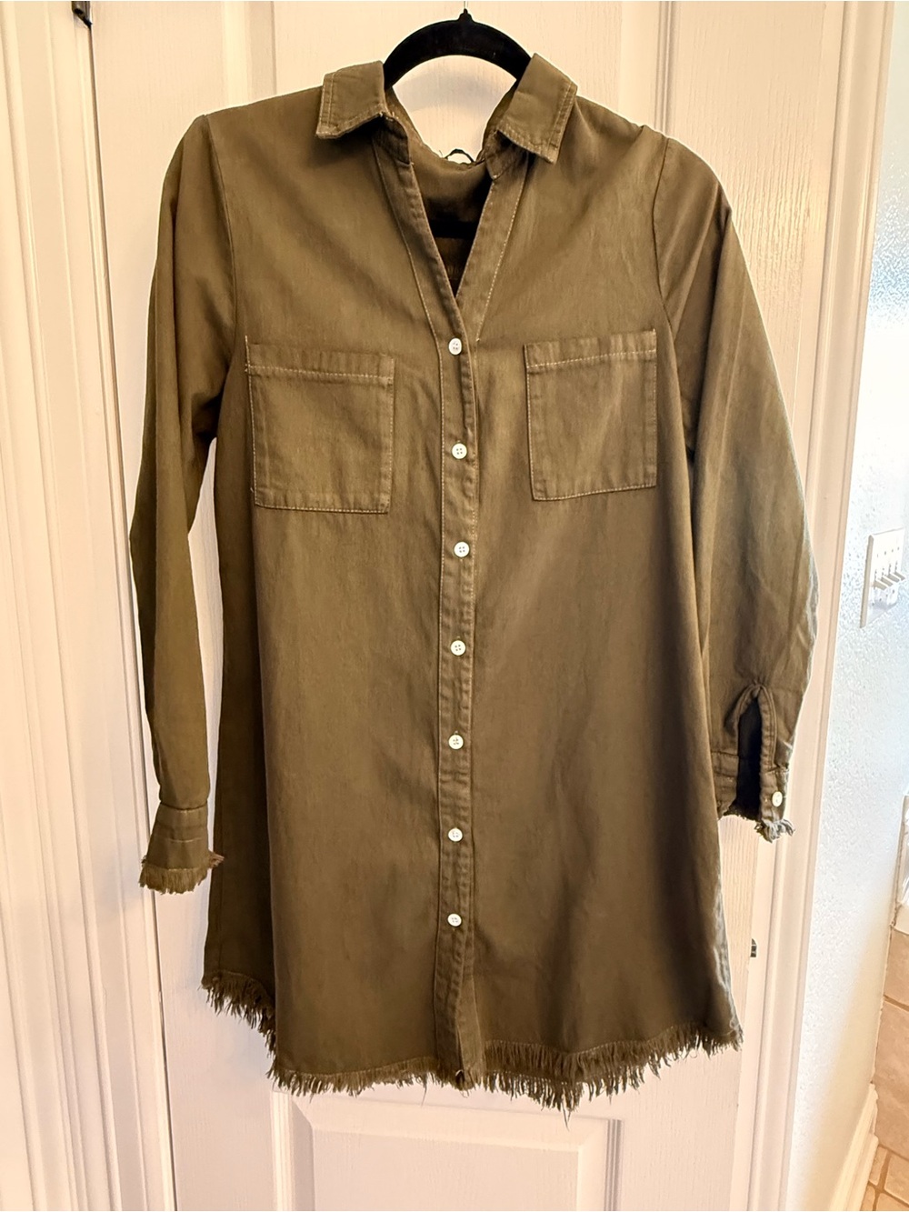 Olive Green Button-Front Tunic Dress